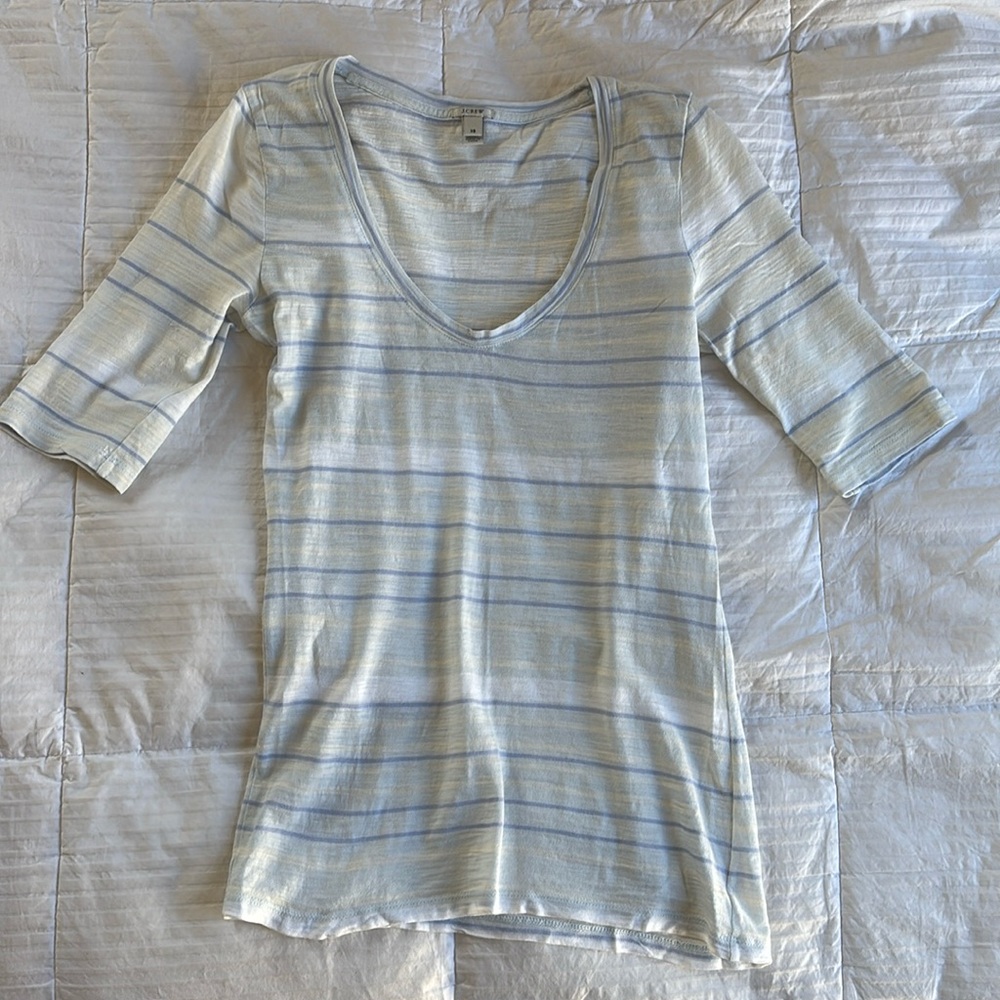 J. Crew Striped Women’s Scoop Neck Tee - XS - lightweight cotton - blue